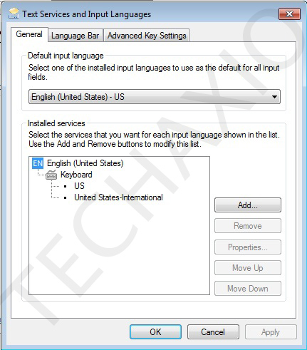 Text Services and Input Languages Window